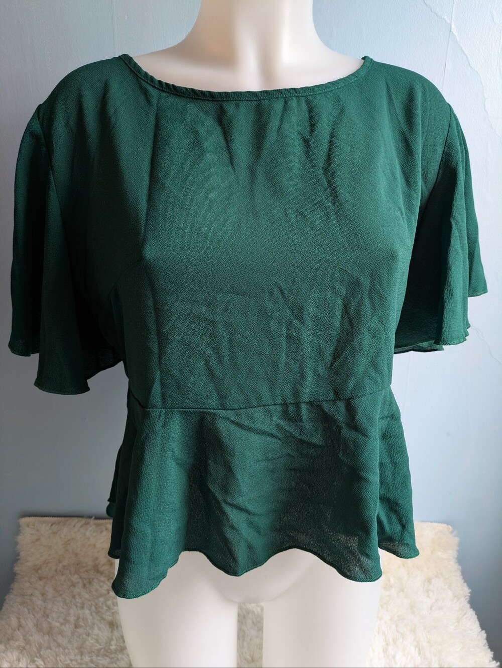 EUC SHEIN Curve 0XL Forest Green Peplum Blouse